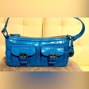“Dooney & Bourke” Turquoise Crocodile “Double Pocket Satchel”